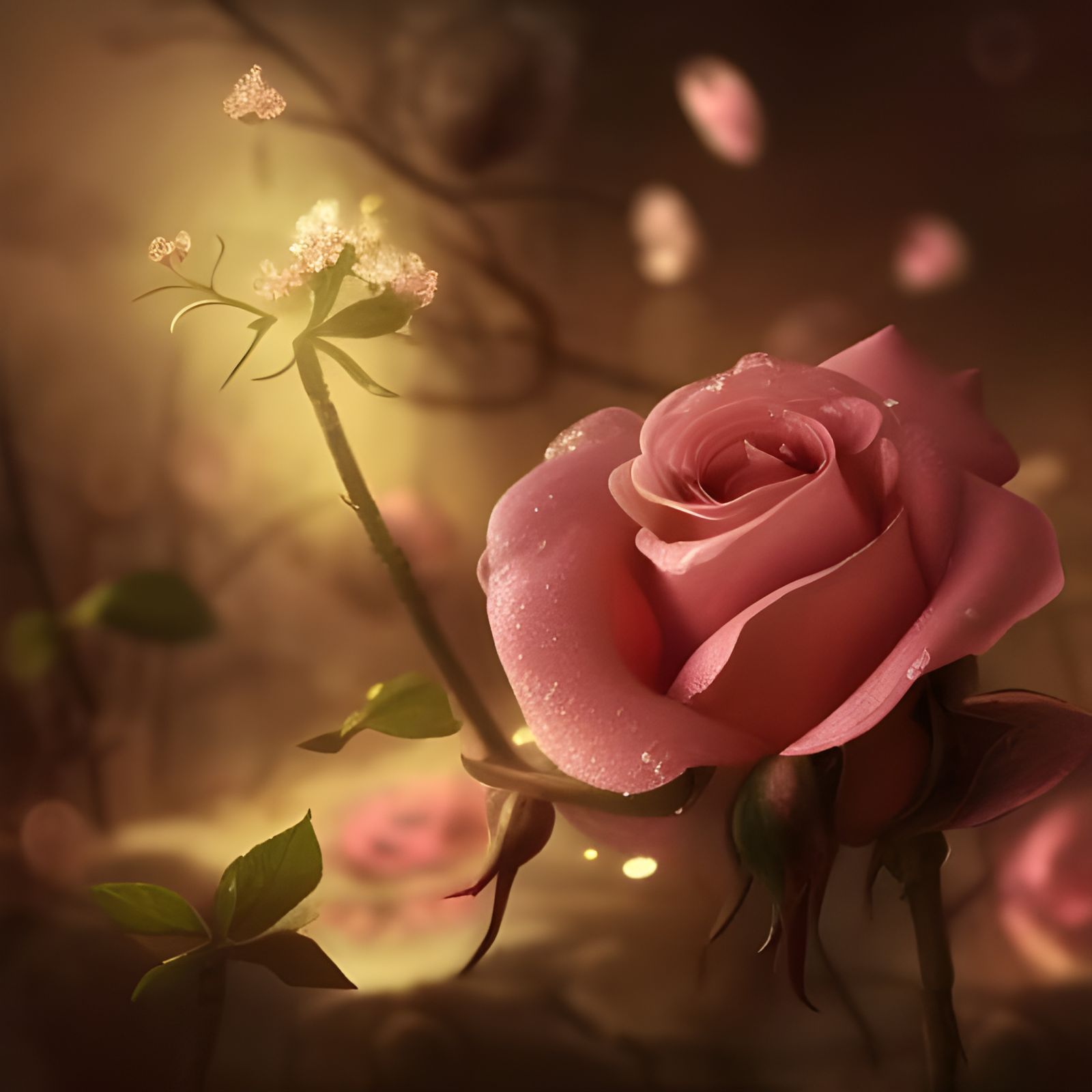 Delicate Pink Rose with Dew Drops