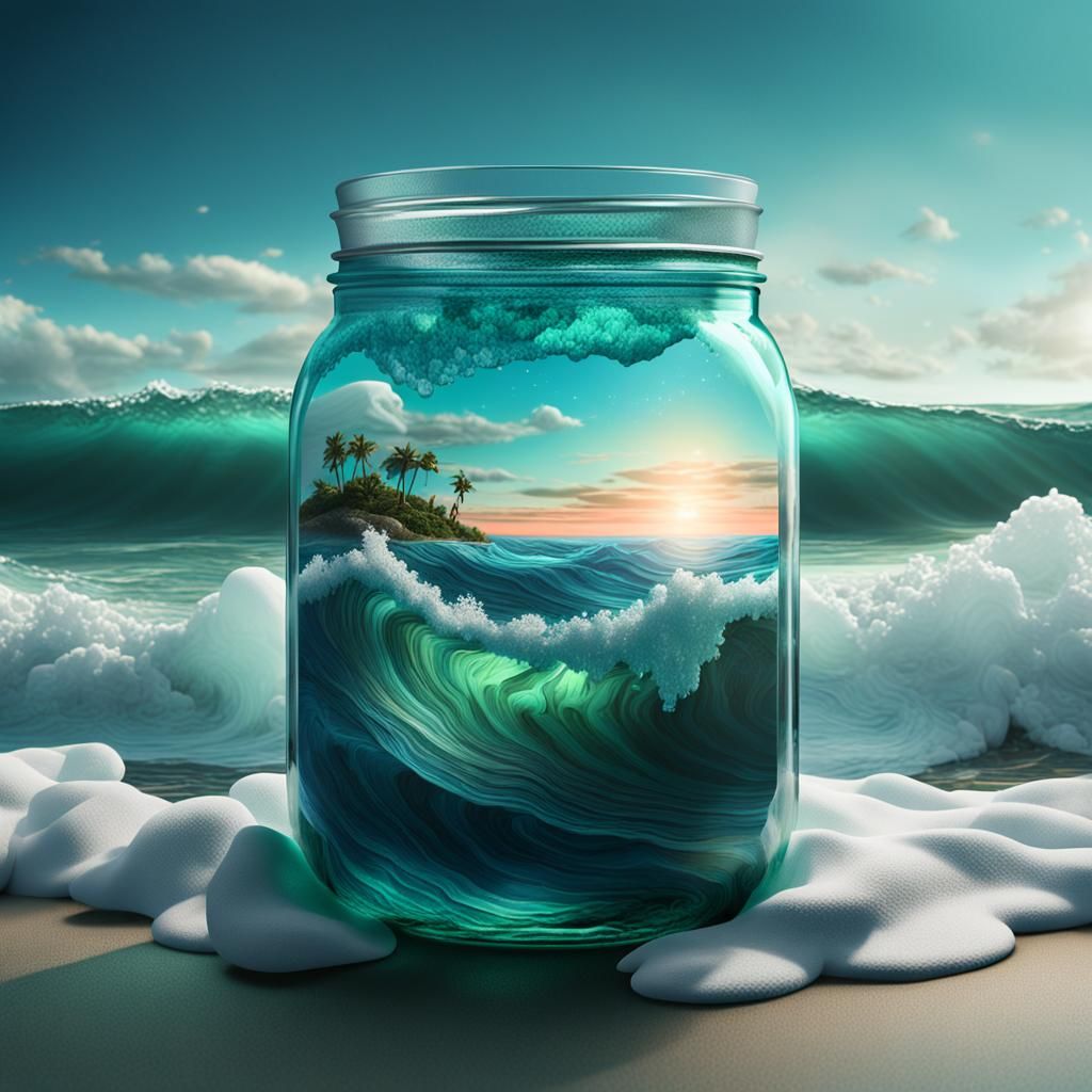 Ocean Flows in Crystal Jar: Ethereal Matte Painting