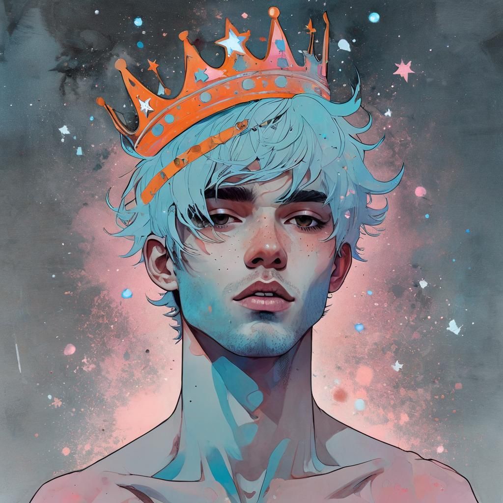Star Boy with Silver Crown in Vibrant Colors