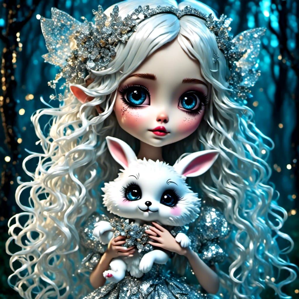 Pixie Girl in Enchanted Forest with Animals