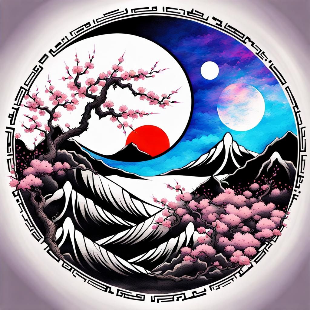 Yin and Yang Tattoo Design in Japanese Ink Painting