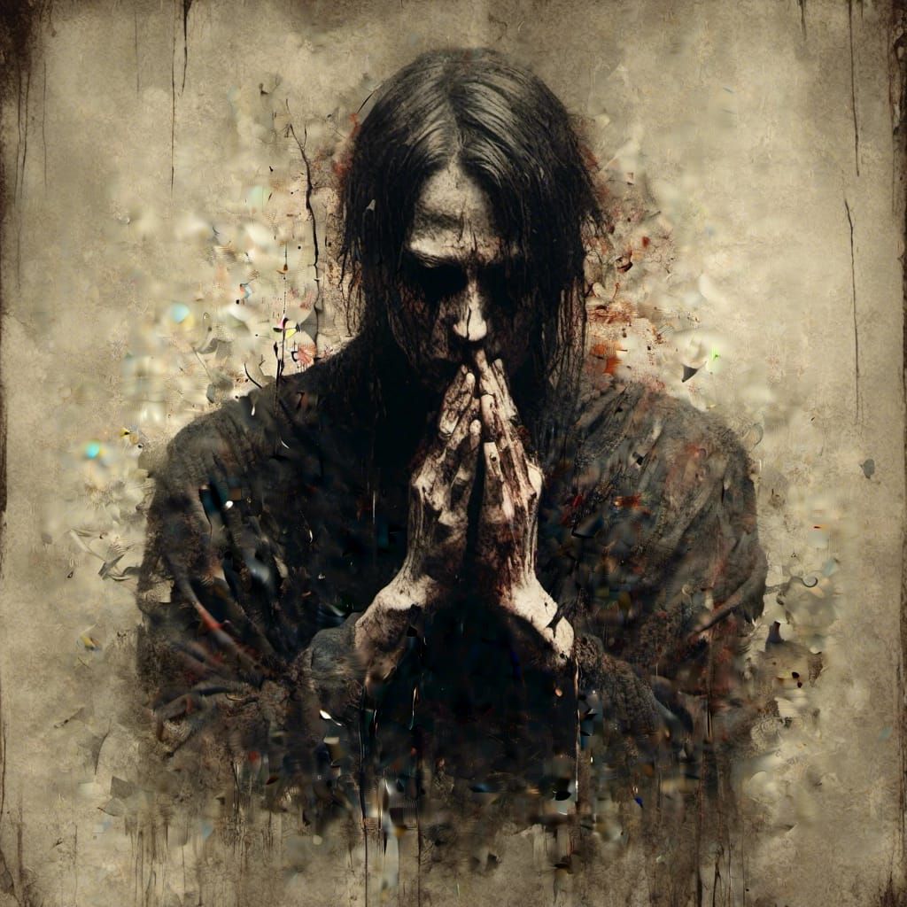 Macabre Goth Man Crying in Fiery Darkness