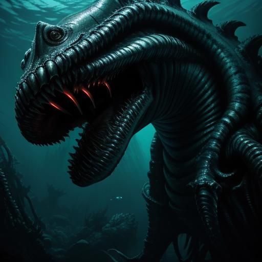 Leviathan Stares Down Diver in Dark Academia Style