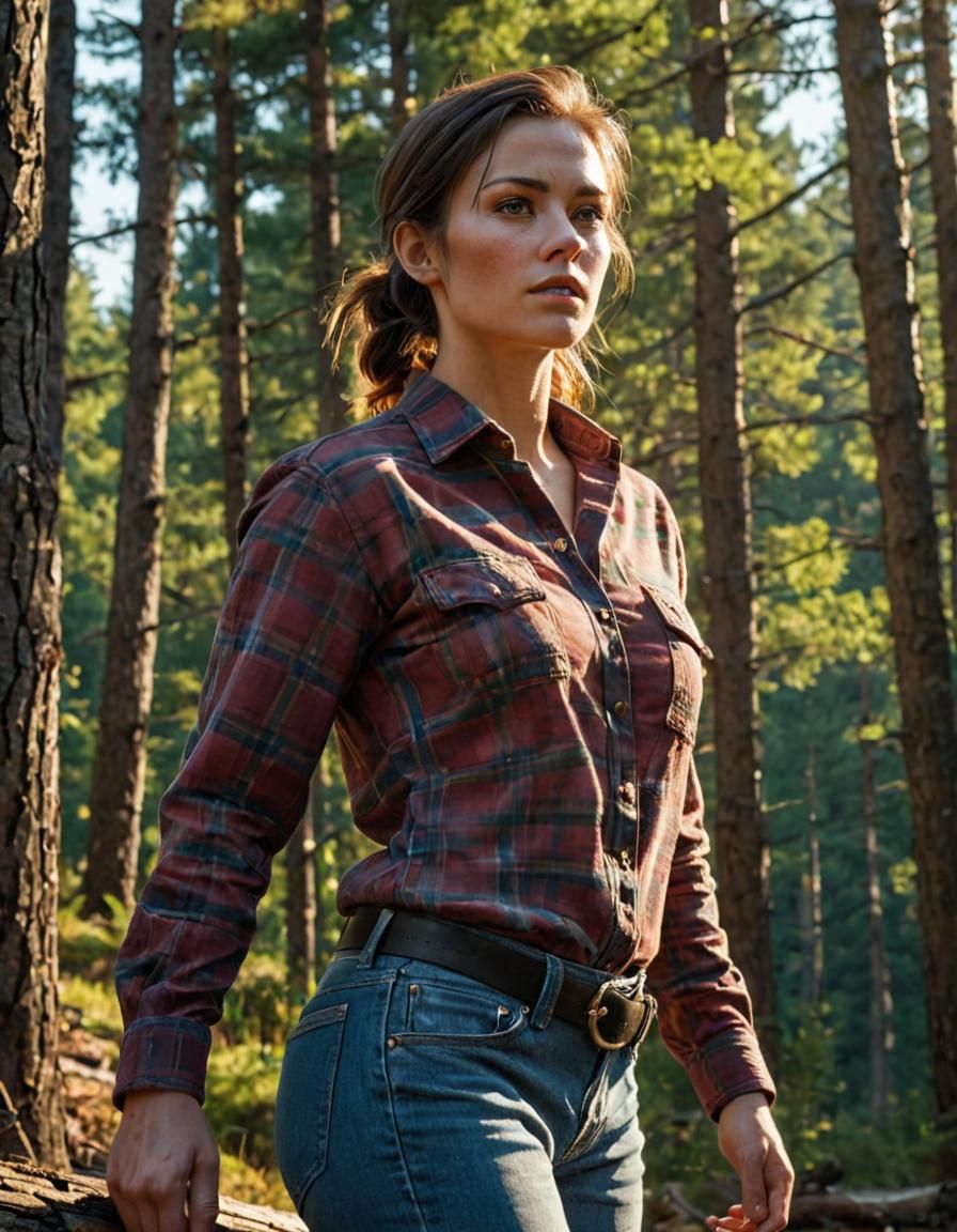 Muscular Lumberjack Admiring Forest View: Digital Art