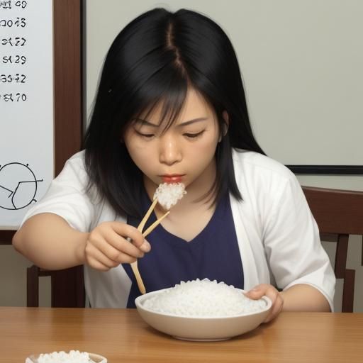 Asian Student Solving Math Problem While Eating