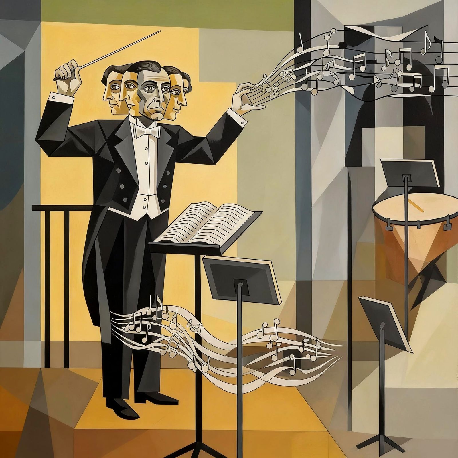 Cubist Orchestra Conductor in Earth Tones