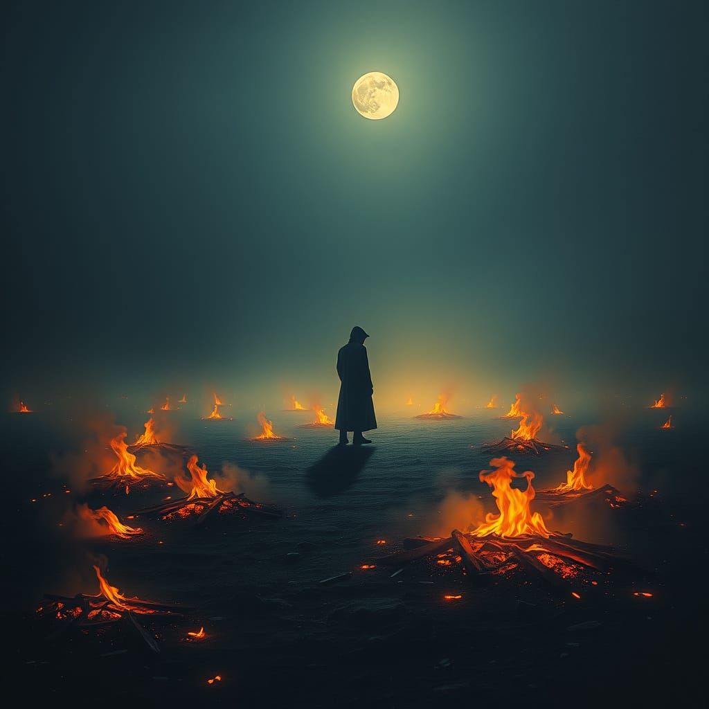 A Haunting Figure in a Moonlit Desert of Emotion