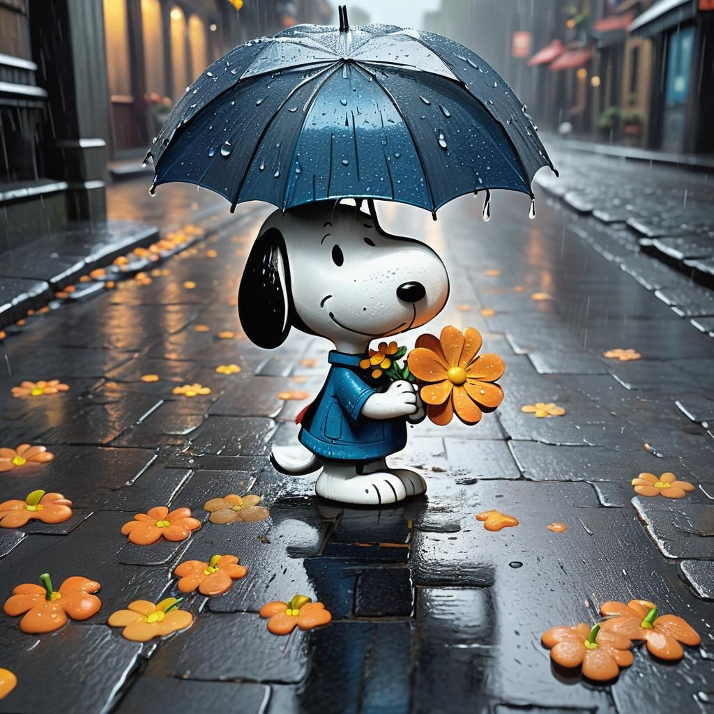 Snoopy in Rainstorm: Whimsical Digital Concept Art