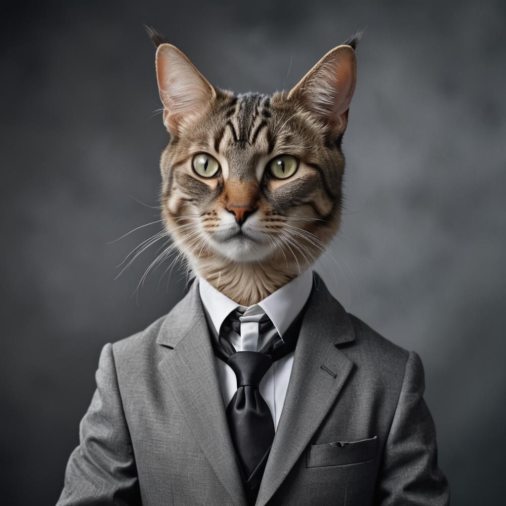 Elven Cat Portrait in Formal Suit