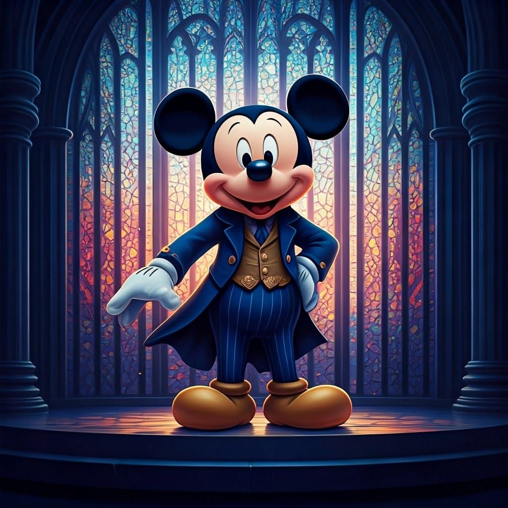 Mickey Mouse in Stained Glass, Dreamlike Art
