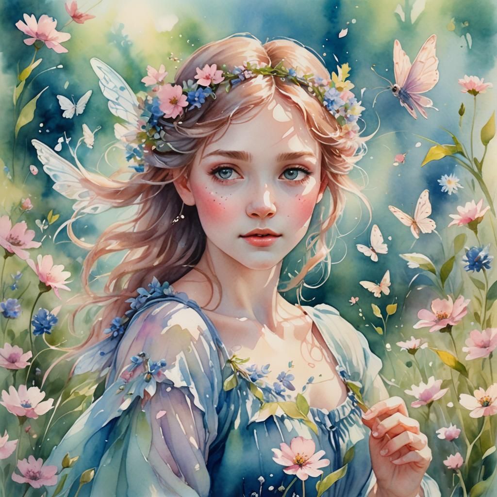 Delicate Spring Fae Dancing in Sunlit Meadow