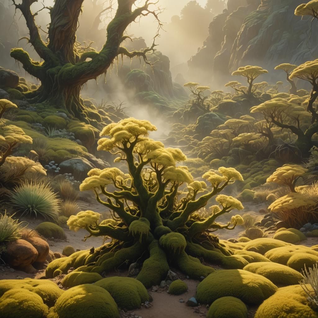 Giant Moss Plant in Ethereal Desert Mist
