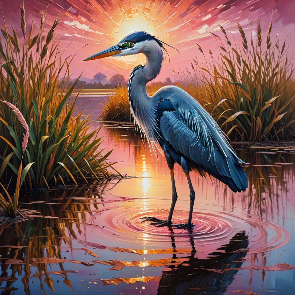 Heron under mackerel skies