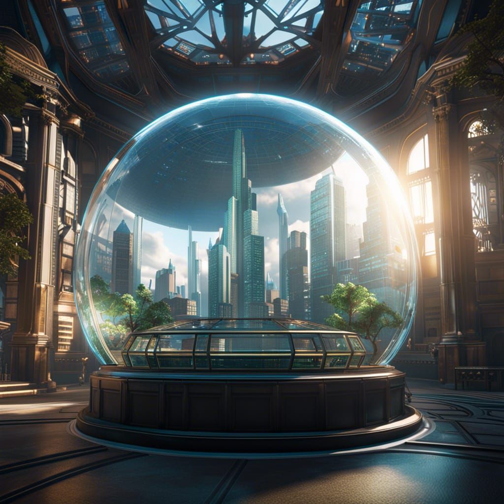 Futuristic City Protected by Glass Dome