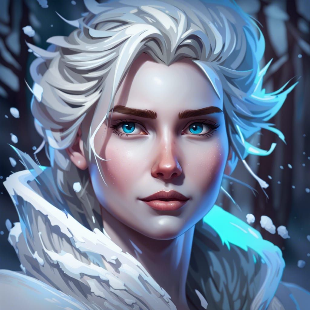 Detailed Frost Portrait of Elsa in 8k