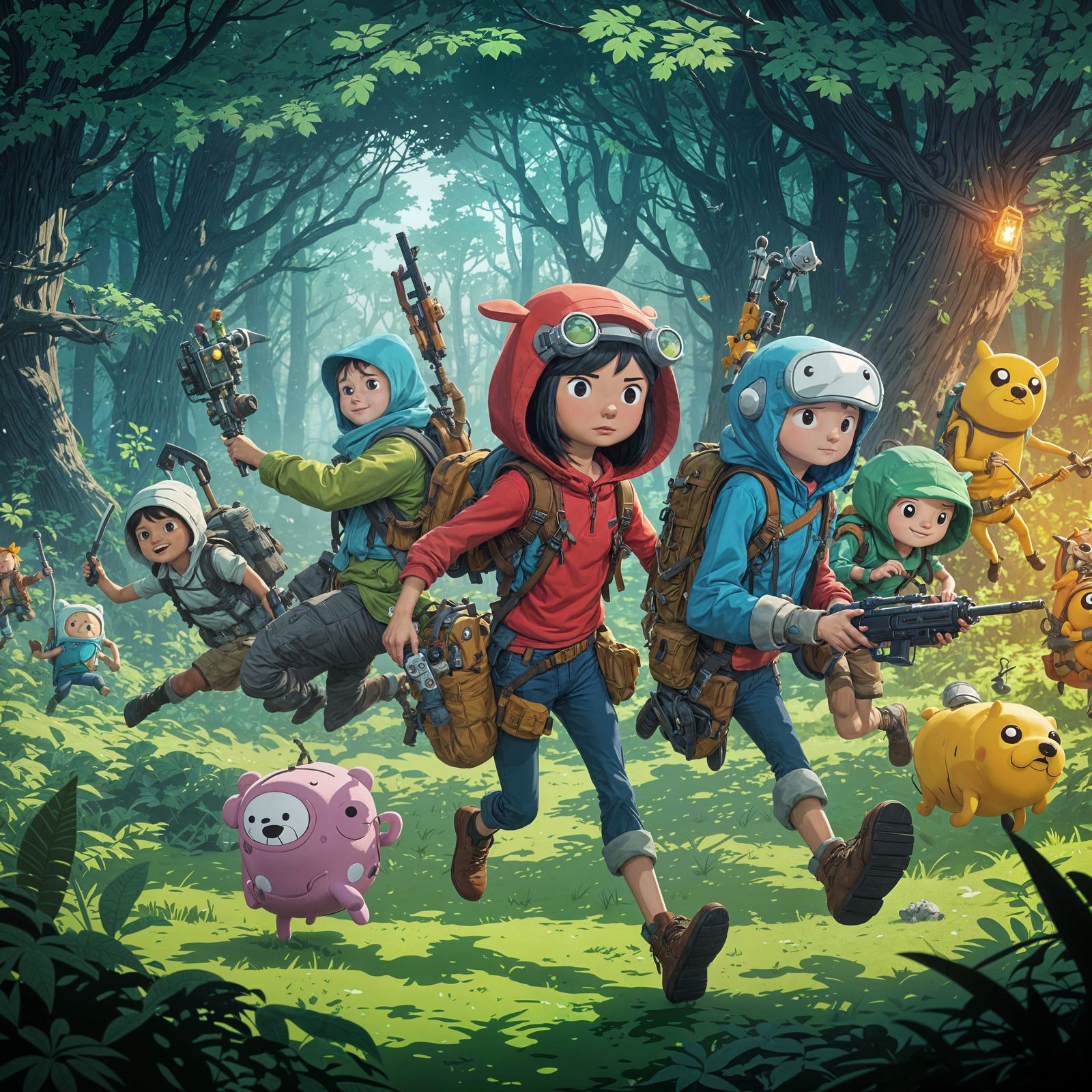Tech Hunters in Adventure Time Forest Scene