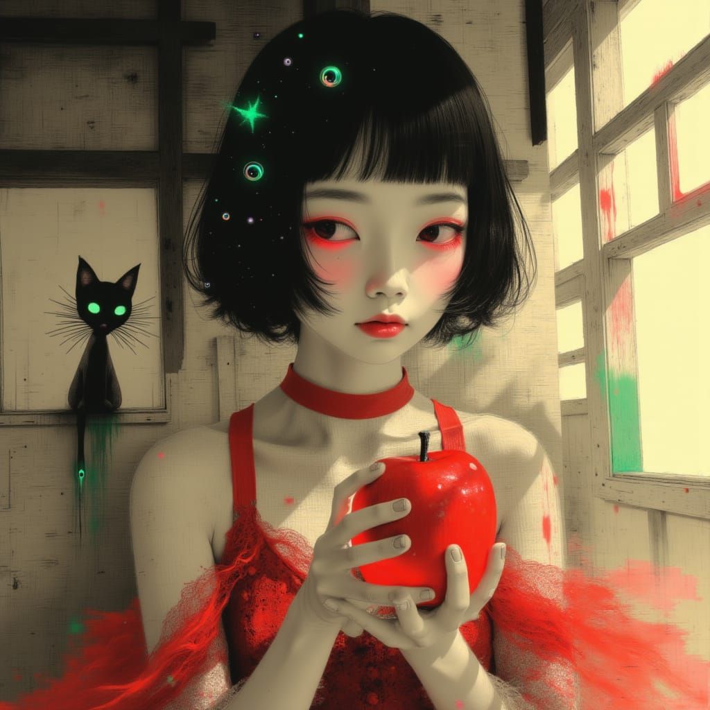 Contemplative Woman with Apple, Anime Key Visuals