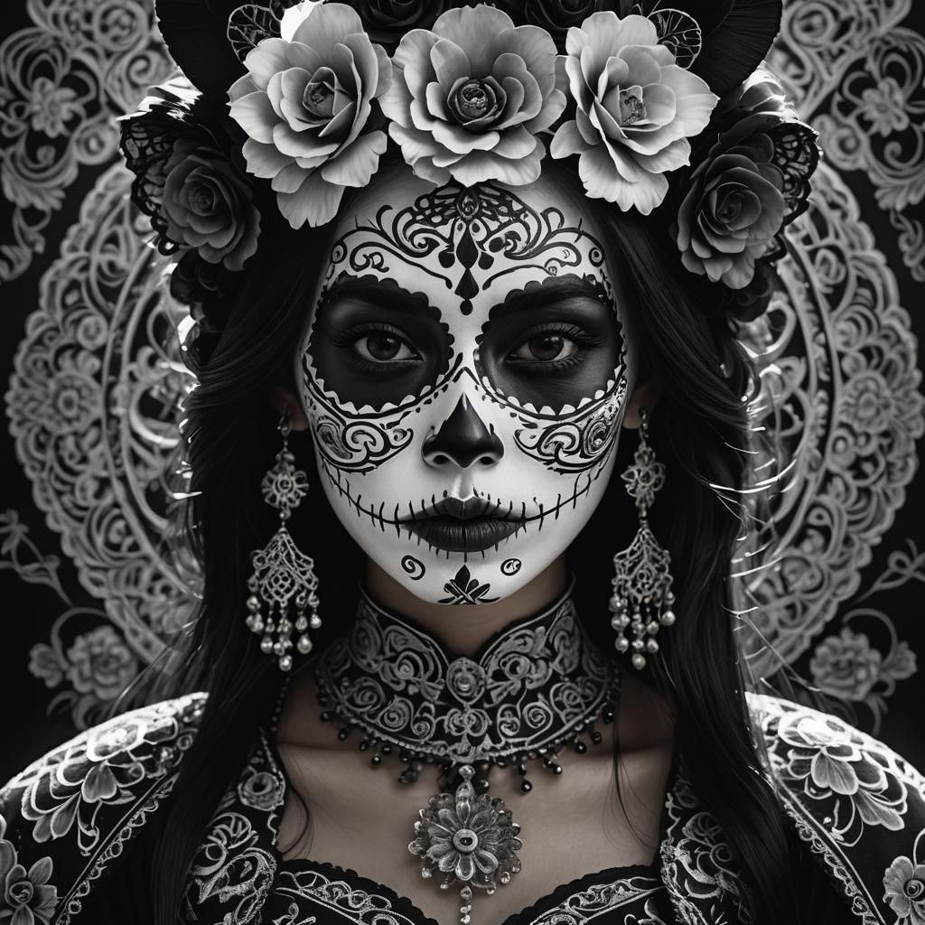Vietnamese Woman in Catrina Costume: Hyper-Realistic Portrai...