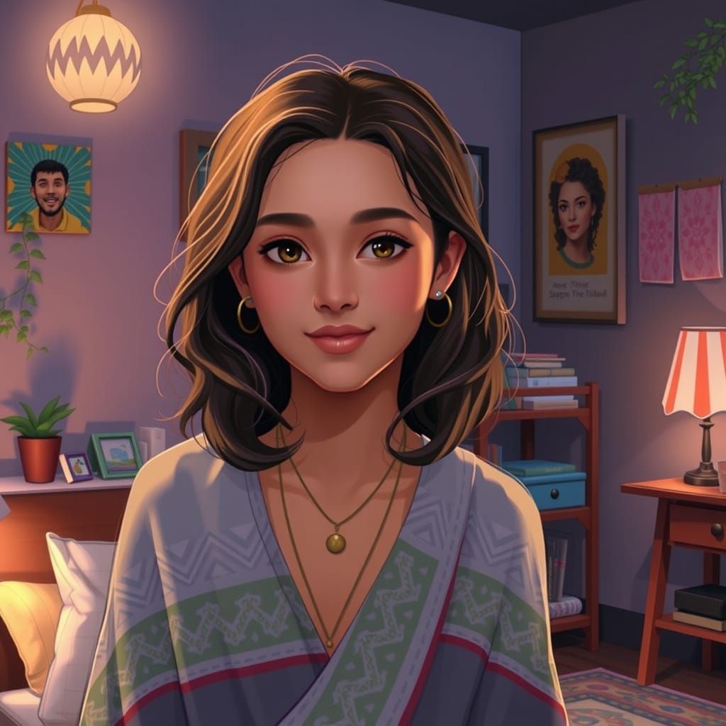 Portrait of Young Woman with Purple Hair