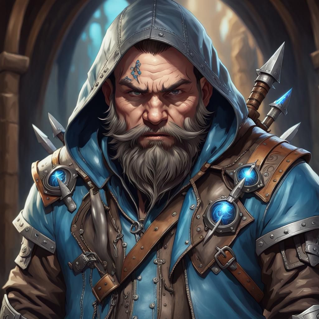 Hooded Dwarf Warrior Portrait in Hyperdetailed Style