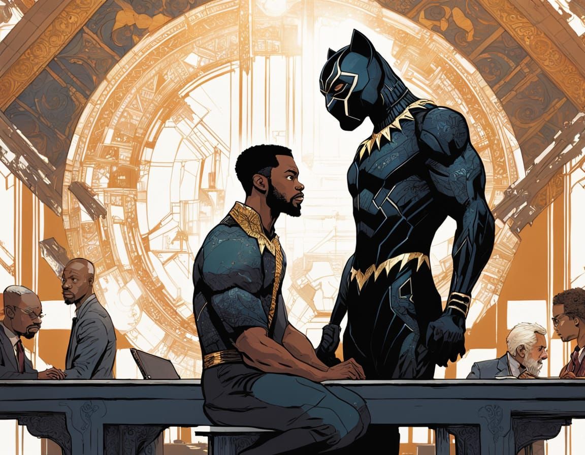 African Kingpin TChalla Meets Hank Pym in Elegant Digital Ar...