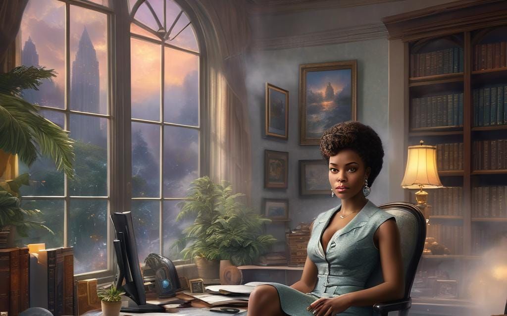 African American CEO in Plush Office, Luminist Style