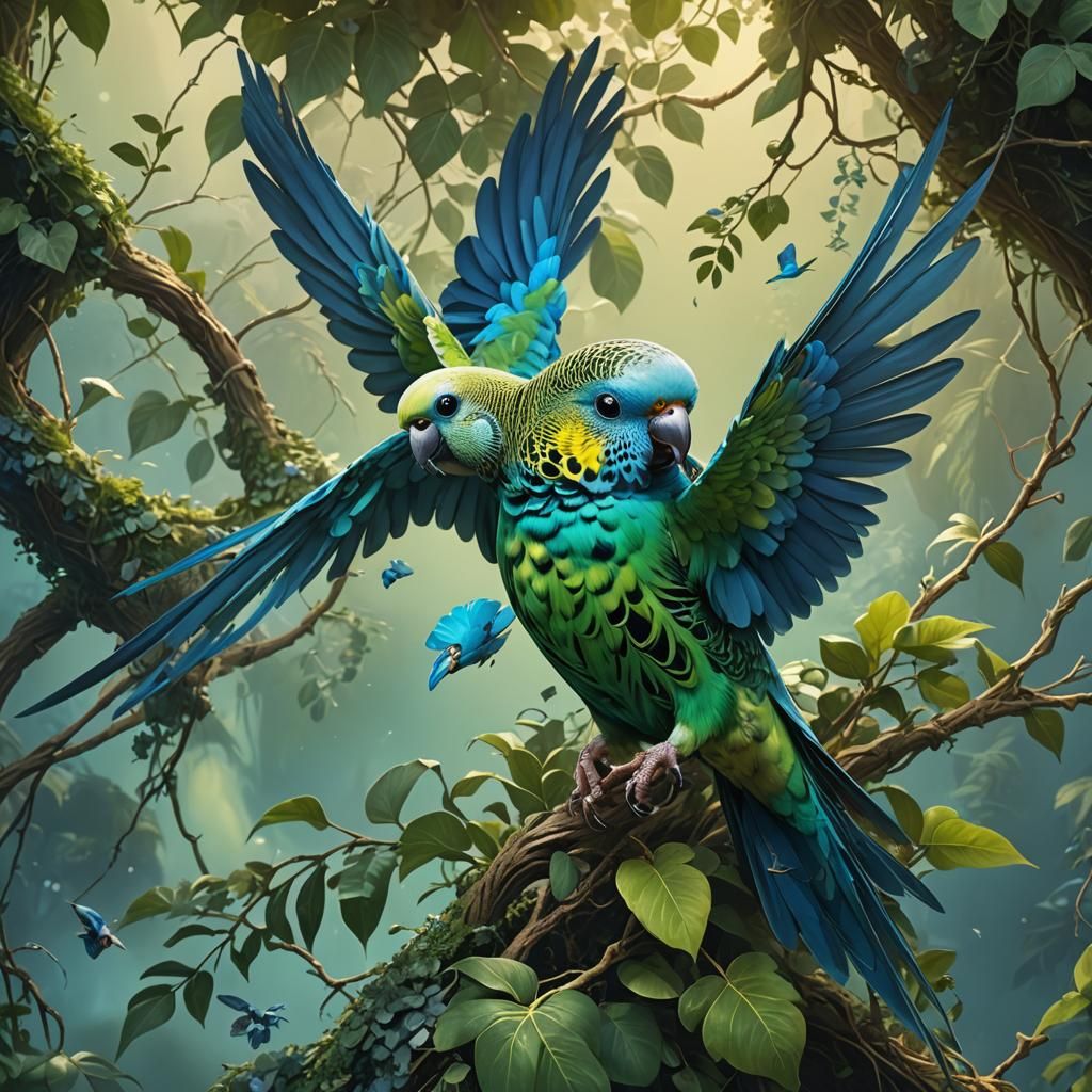 Earth-Toned Budgie in Flight: Fantasy Concept Art