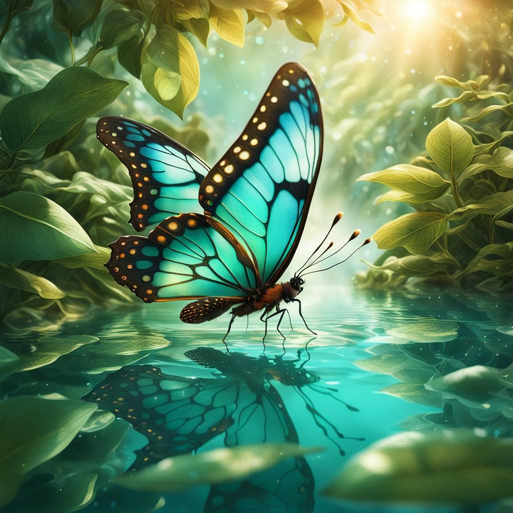 Butterfly on Water: Fantasy Art Nouveau Concept