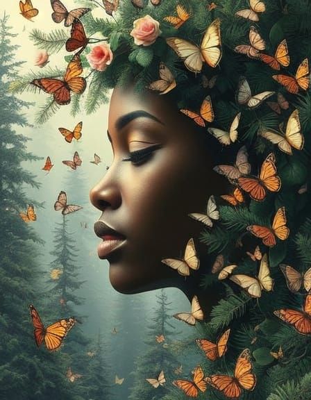 Surreal Brain-scape Portrait with Butterflies