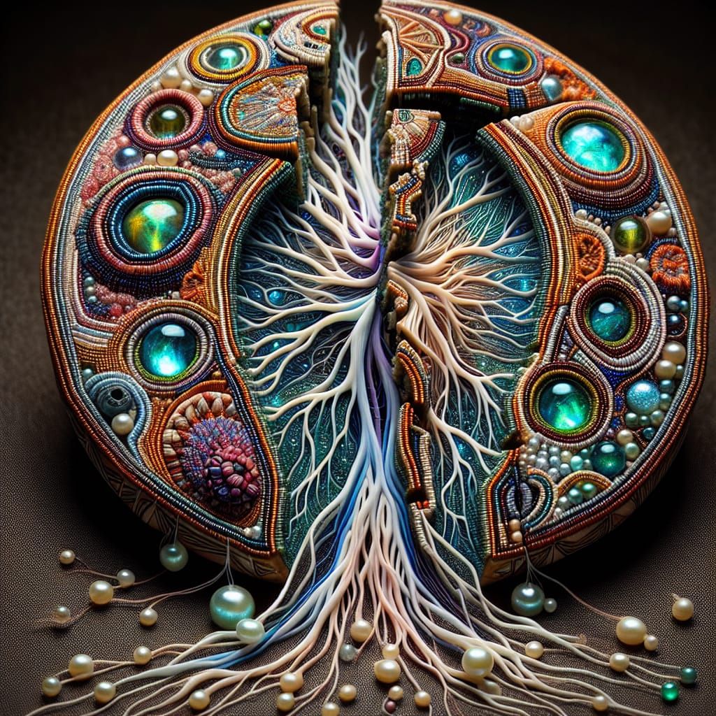 Bioluminescent Beadwork Veins in Shattered Mystical Pendant