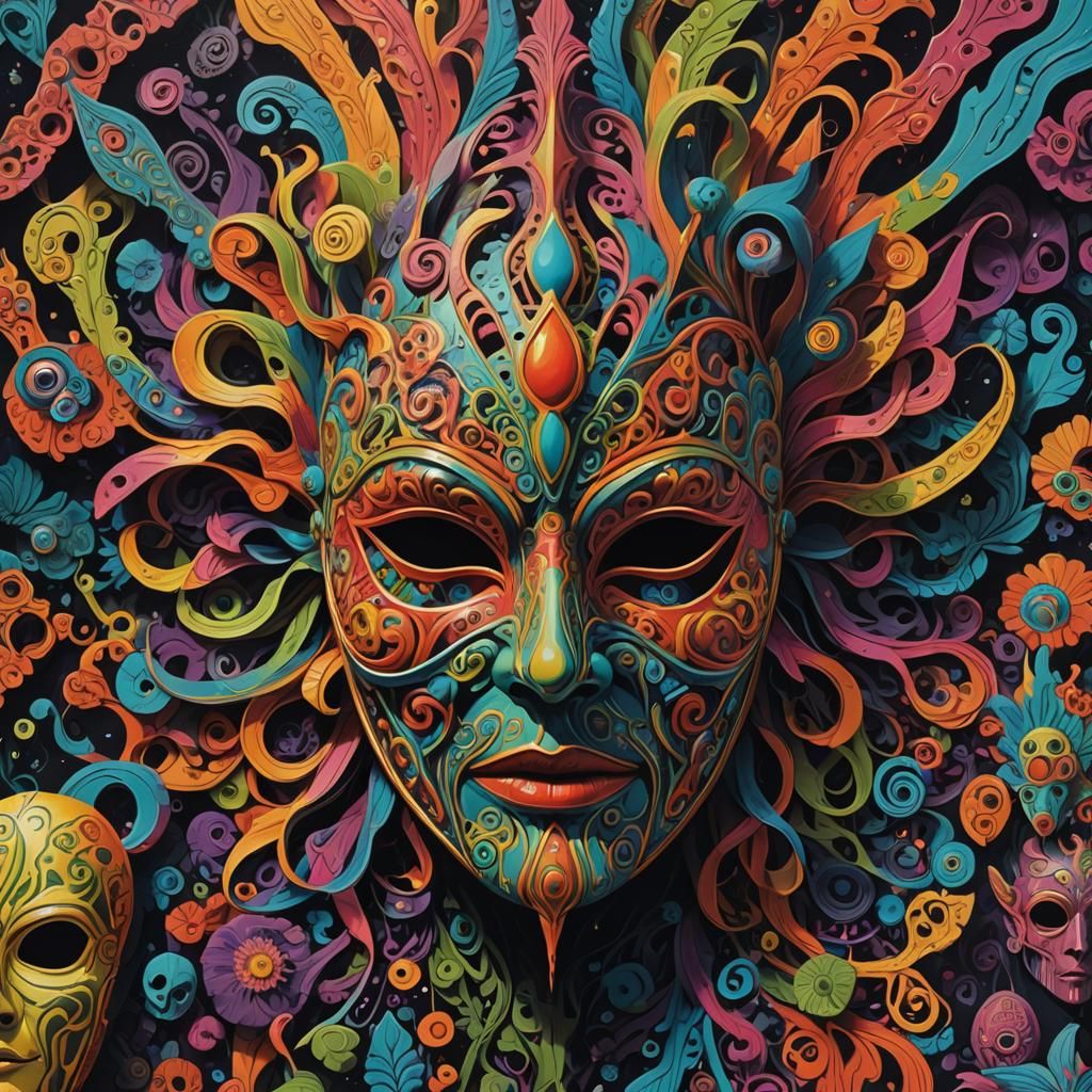 Psychedelic Mask: Surreal 1970s Movie Poster