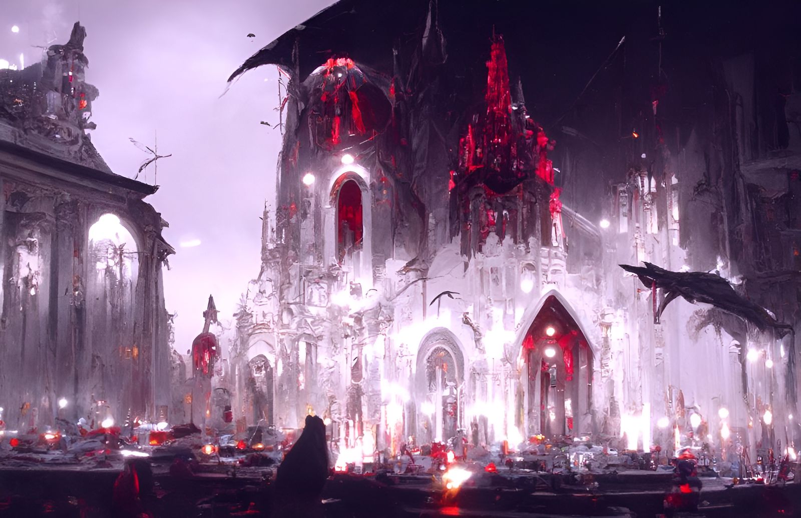 Eerie Cathedral at Night: Dark Fantasy Painting