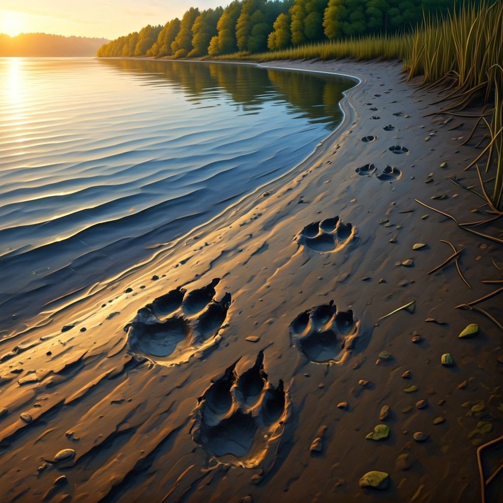 Animal Paw Prints in Mud, Painterly Style