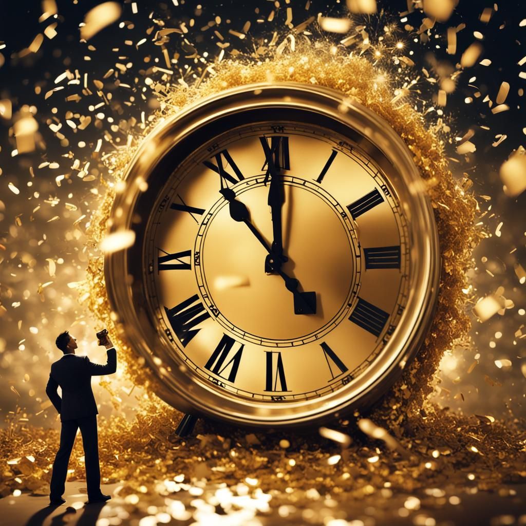 New Year Celebration with Gold Fireworks