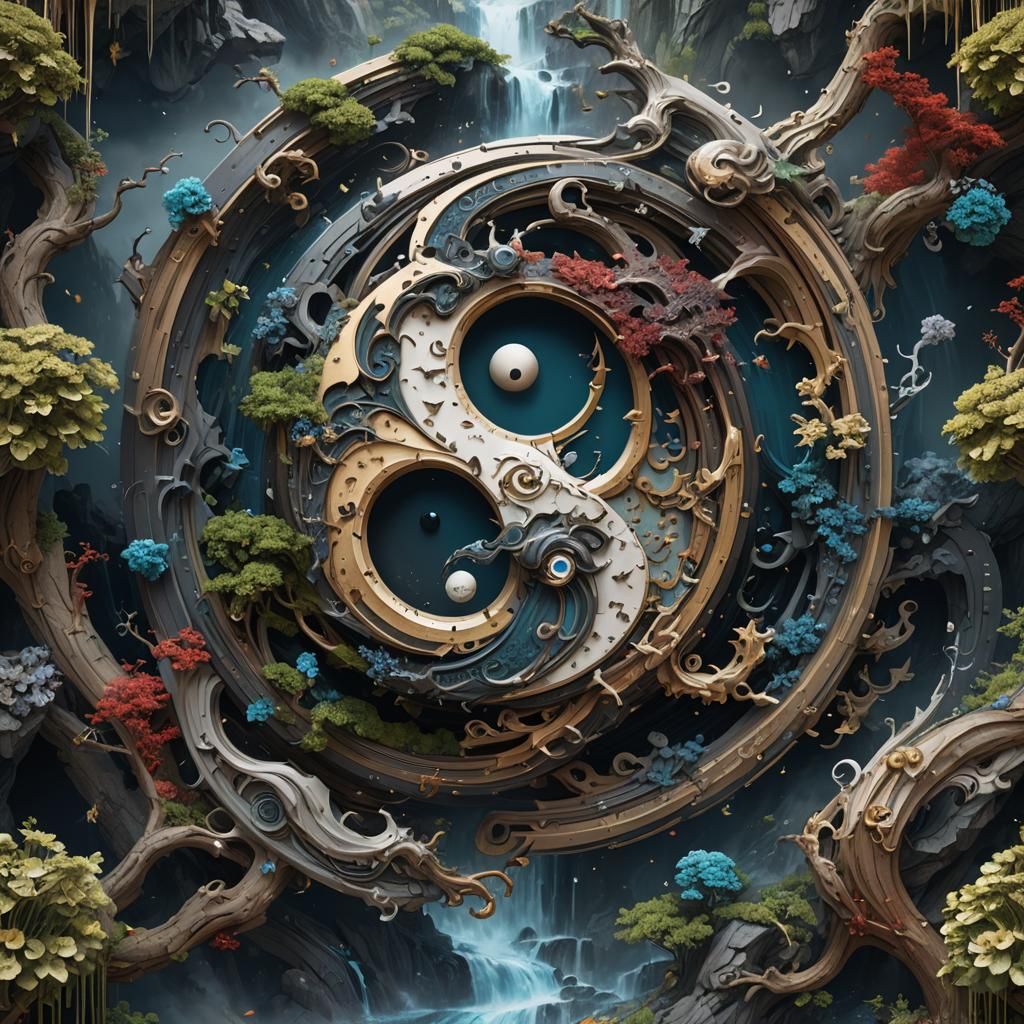 Detailed Ying Yang Matte Painting in Deep Color
