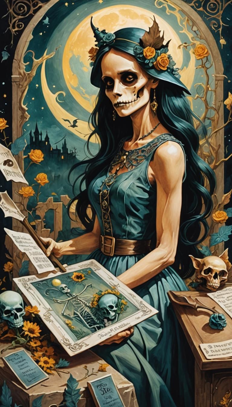Dancing Skeleton in Moonlight: A Dark Fantasy Illustration
