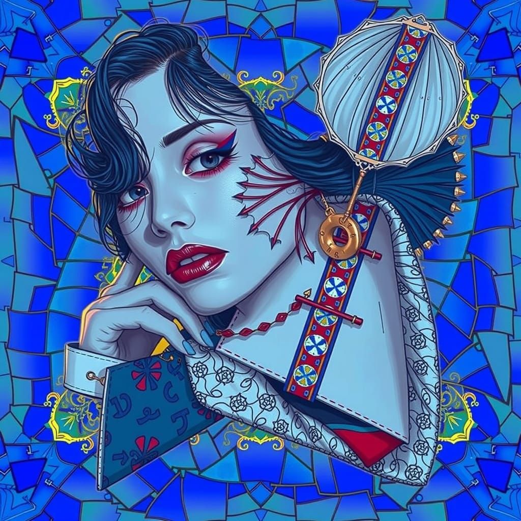 Flamboyant Woman With Geometric Overlay