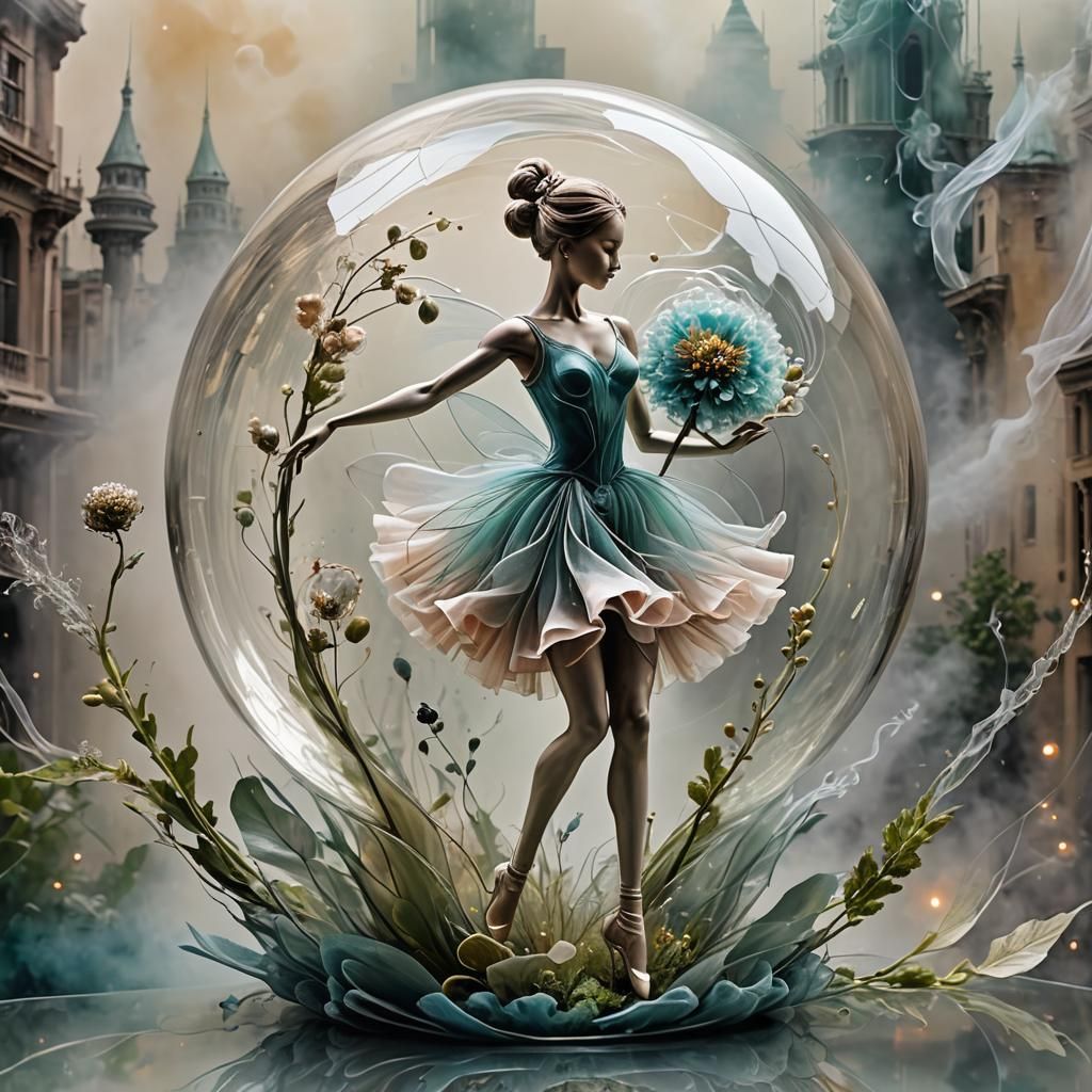 Ethereal Ballerina Made of Smoke Dances in Glass Bobble