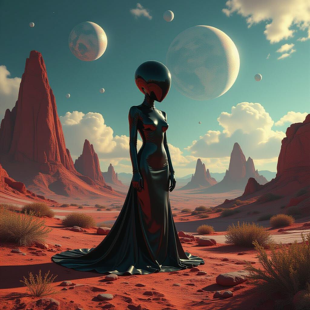 Surreal Alien Landscape with Bizarre Entity