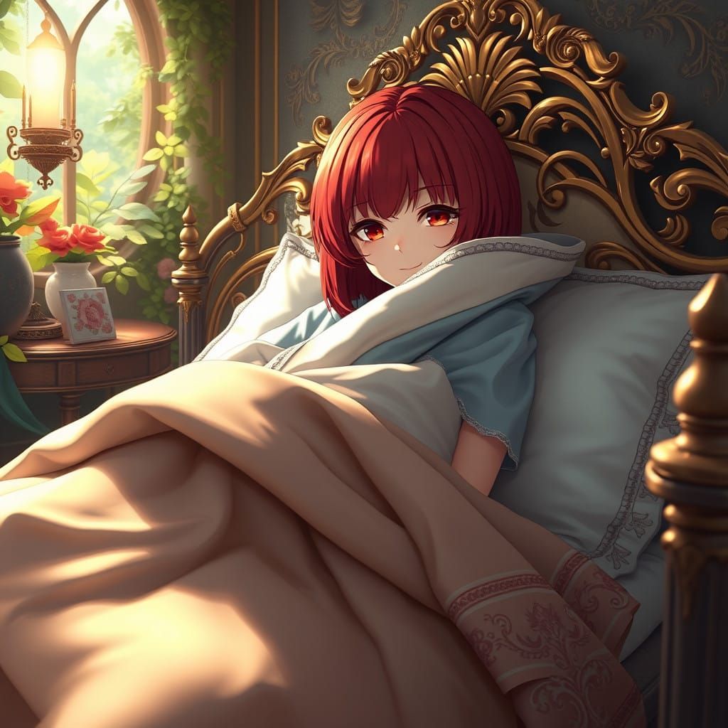 Whimsical Hospital Scene with Redhead Anime Girl