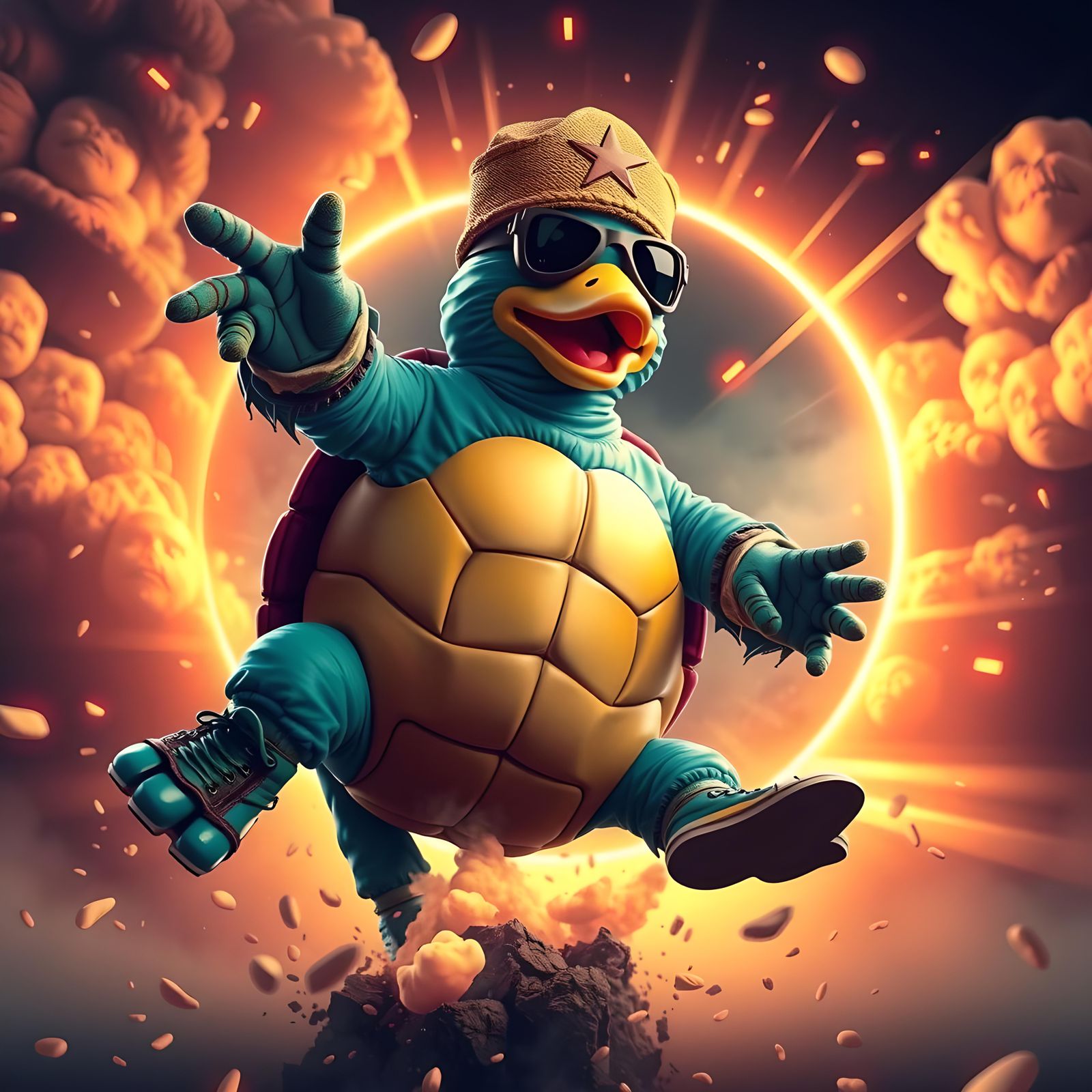 Hyperrealistic Soviet Turtleduck Gangsta in Pop Art