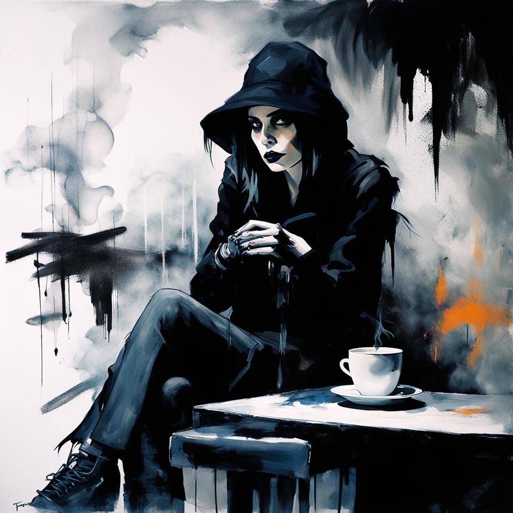 Goth Coffee Shop Dancer in a Moody Atmosphere