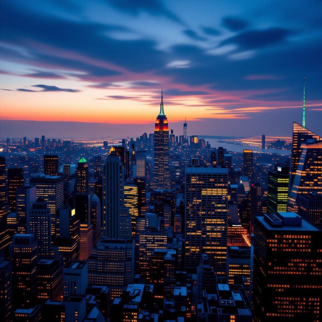 Dramatic Cityscape at Dusk in Cinematic Style