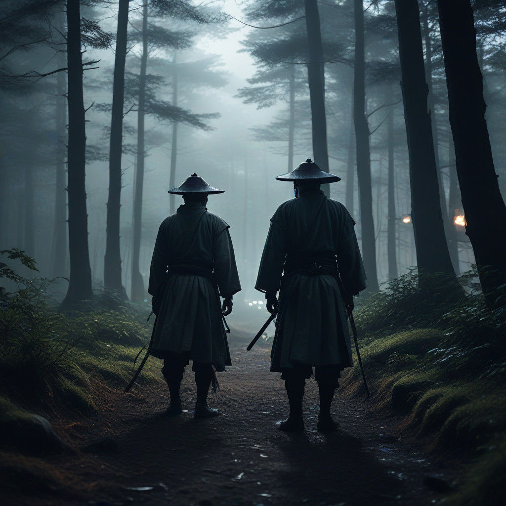 Epic Ronin Standoff in Misty Japanese Forest