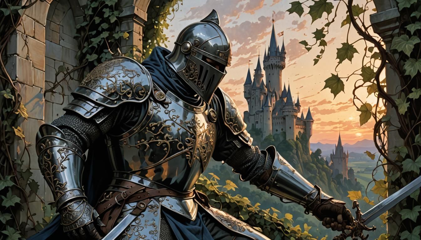 Fallen Knight in Mucha-Rutkowski Dark Fantasy Style