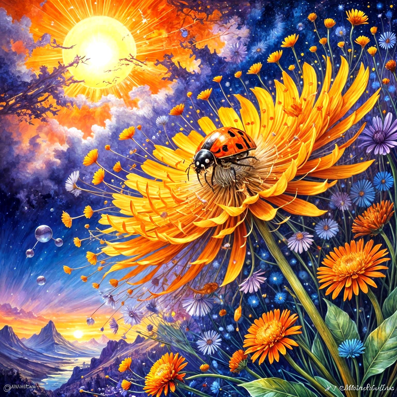 Whimsical Dandelion Scene in Triadic Colors