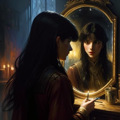 Village Behind Mirror Shield: Gouache Painting