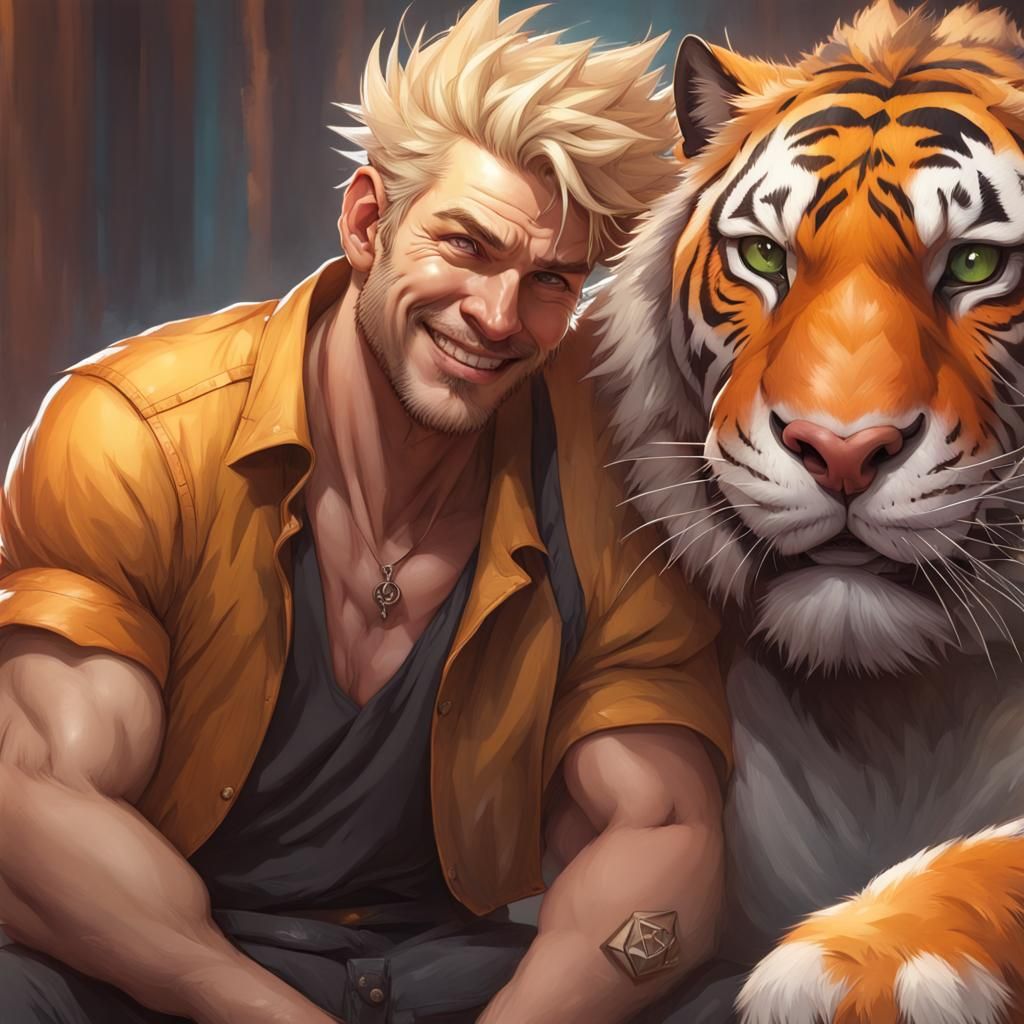 Man and Tiger Portrait with Dynamic Lighting