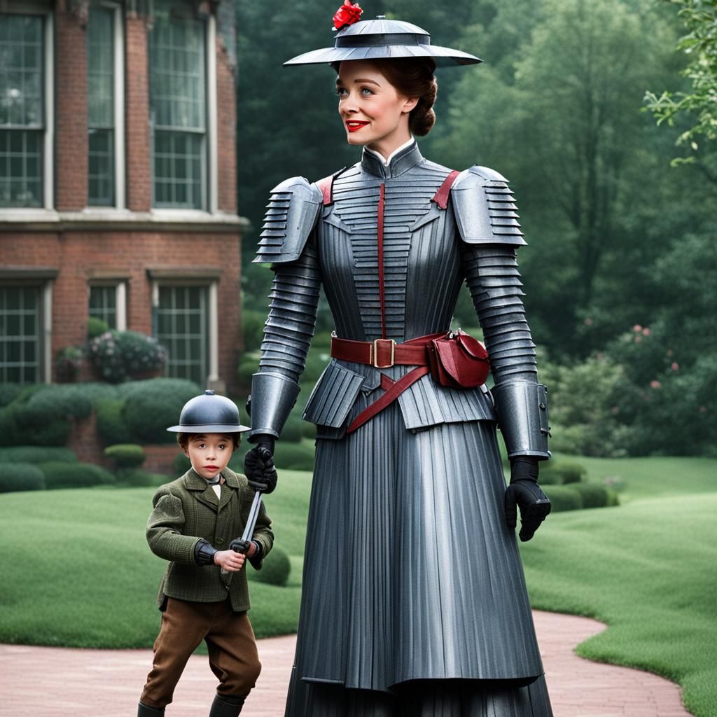Mary Poppins wearing full body armor