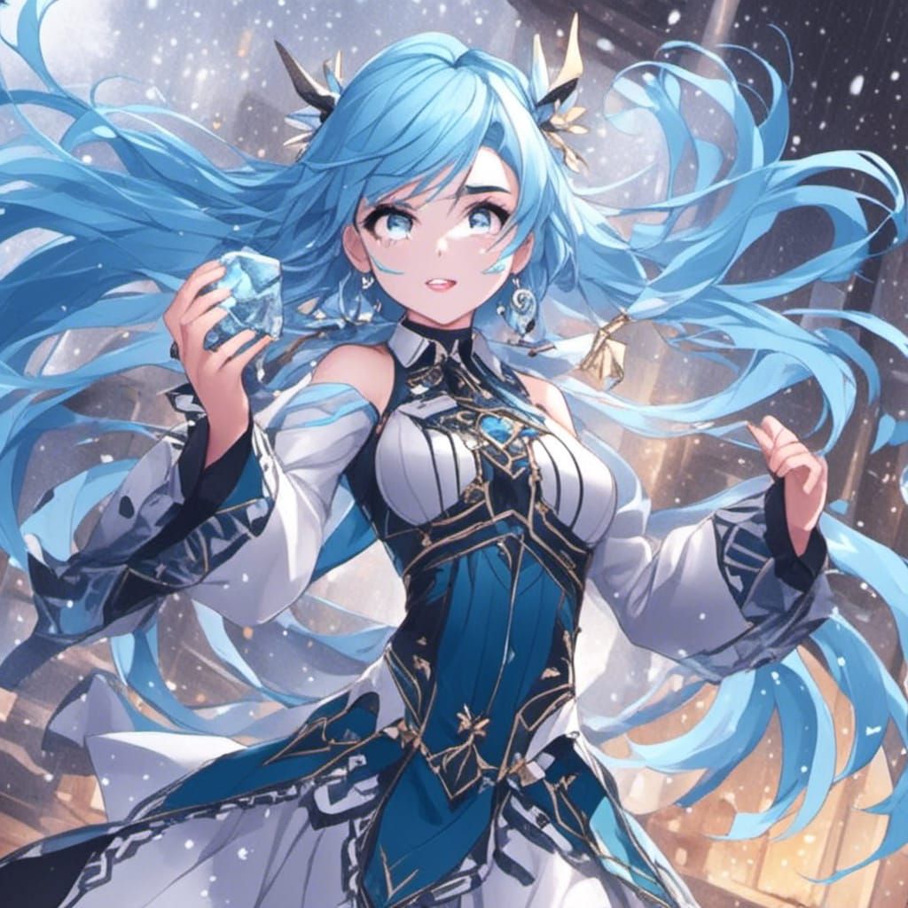 Blue-Haired Ice Queen: Fantasy Concept Art